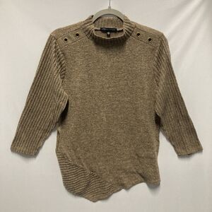 Adrienne Vittadini Light Brown Mock Neck Asymmetric Sweater Ribbed Sleeves XL